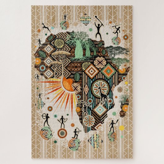 Afrika kaart decoratieve tribale elementen patroon legpuzzel (Verticaal)