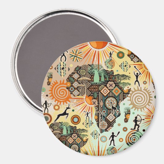 Afrika Kaart Decoratieve Tribale Elementen Patroon Magneet (Voorkant / Achterkant)
