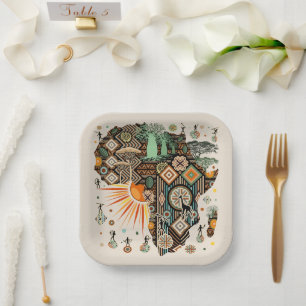 Afrika kaart decoratieve tribale elementen patroon papieren bordje