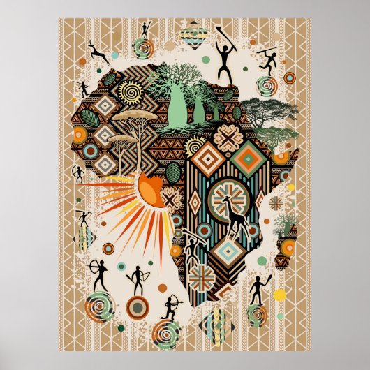 Afrika kaart decoratieve tribale elementen patroon poster (Voorkant)