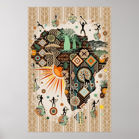 Afrika kaart decoratieve tribale elementen patroon poster (Voorkant)