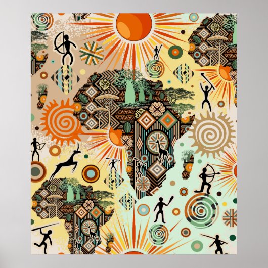 Afrika kaart decoratieve tribale elementen patroon poster (Voorkant)