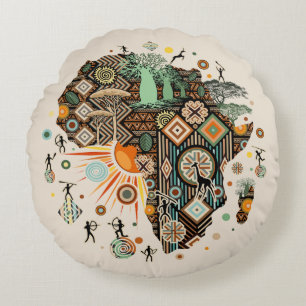 Afrika kaart decoratieve tribale elementen patroon rond kussen