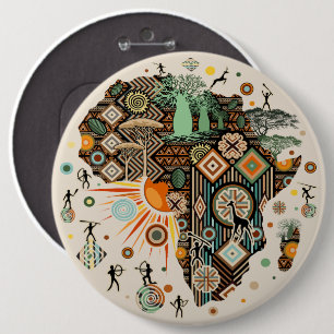 Afrika Kaart Decoratieve Tribale Elementen Patroon Ronde Button 6,0 Cm