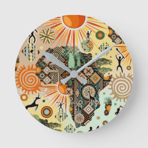 Afrika kaart decoratieve tribale elementen patroon ronde klok
