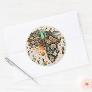 Afrika kaart decoratieve tribale elementen patroon ronde sticker