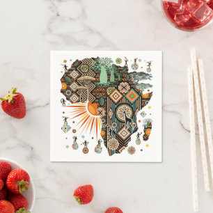 Afrika Kaart Decoratieve Tribale Elementen Patroon Servet