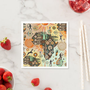 Afrika Kaart Decoratieve Tribale Elementen Patroon Servet