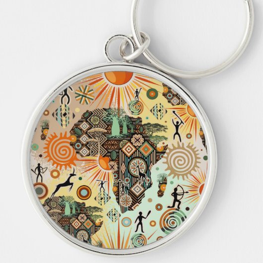 Afrika kaart decoratieve tribale elementen patroon sleutelhanger (Voorkant)