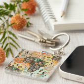 Afrika kaart decoratieve tribale elementen patroon sleutelhanger (Voorkant Rechts)