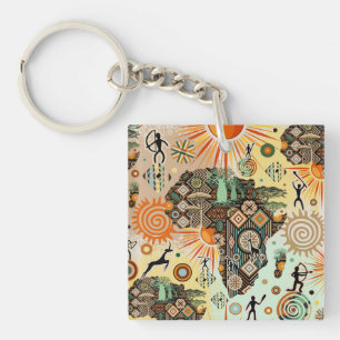 Afrika kaart decoratieve tribale elementen patroon sleutelhanger