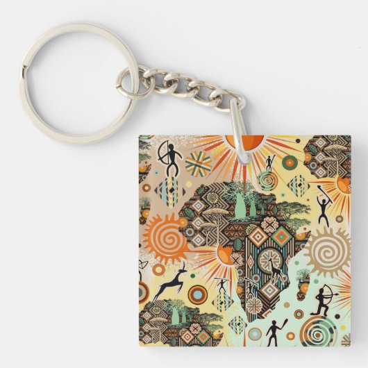 Afrika kaart decoratieve tribale elementen patroon sleutelhanger (voorkant)
