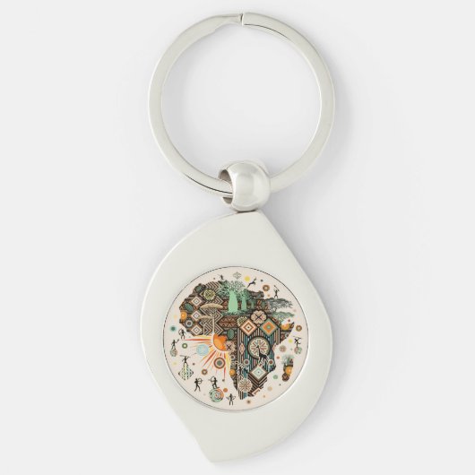 Afrika kaart decoratieve tribale elementen patroon sleutelhanger (Voorkant)