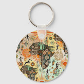 Afrika kaart decoratieve tribale elementen patroon sleutelhanger (Voorkant)