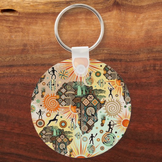 Afrika kaart decoratieve tribale elementen patroon sleutelhanger (Voorkant)