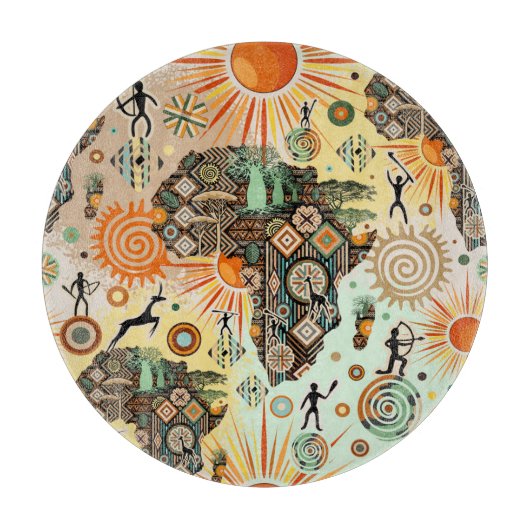 Afrika kaart decoratieve tribale elementen patroon snijplank (Voorkant)