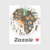 Afrika Kaart Decoratieve Tribale Elementen Patroon Sticker (Vel)