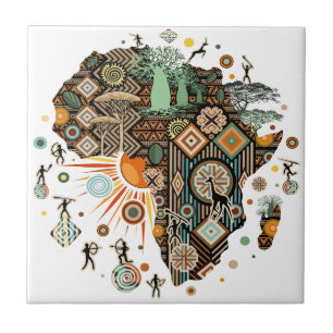 Afrika Kaart Decoratieve Tribale Elementen Patroon Tegeltje