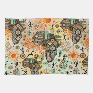 Afrika Kaart Decoratieve Tribale Elementen Patroon Theedoek