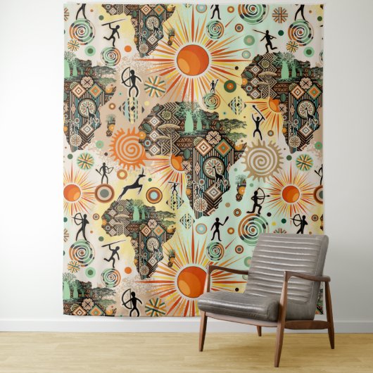 Afrika kaart decoratieve tribale elementen patroon wandkleed (In situ)