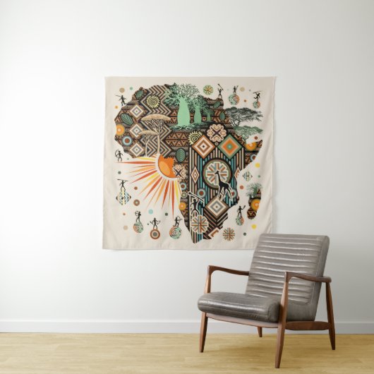 Afrika kaart decoratieve tribale elementen patroon wandkleed (In situ)