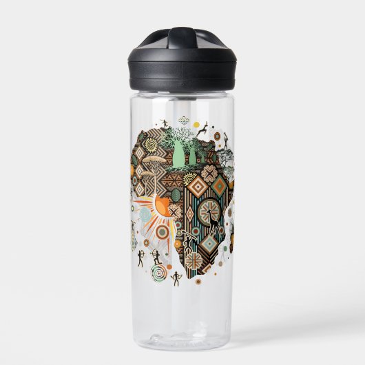 Afrika kaart decoratieve tribale elementen patroon waterfles (Voorkant)