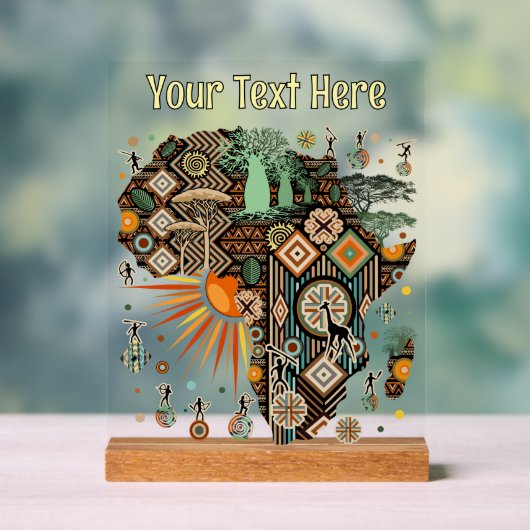 Afrika Kaart Decorative Stam Elementen Patroon Acryl Bord (Neutraal)