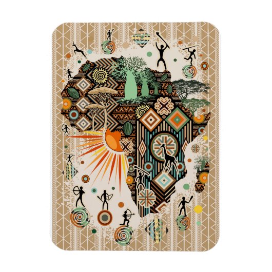 Afrika Kaart Decorative Stam Elementen Patroon Magneet (Verticaal)