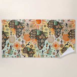 Afrika Kaart Decorative Stam Elementen Patroon Strandlaken