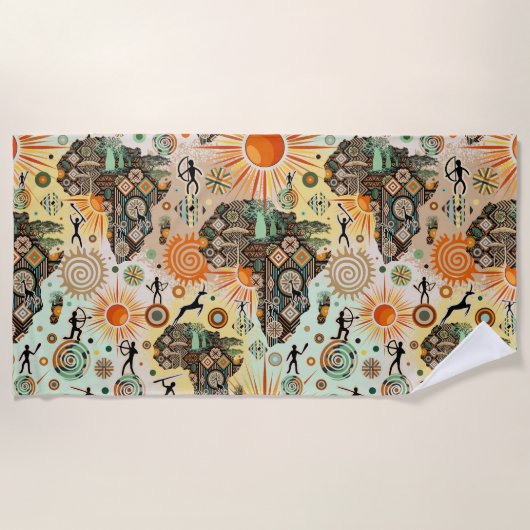 Afrika Kaart Decorative Stam Elementen Patroon Strandlaken (Voorkant)