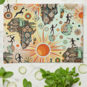 Afrika Kaart Decorative Stam Elementen Patroon Theedoek (Gevouwen)