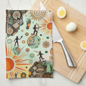 Afrika Kaart Decorative Stam Elementen Patroon Theedoek (Quarter Fold)