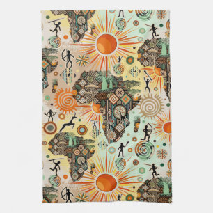 Afrika Kaart Decorative Stam Elementen Patroon Theedoek
