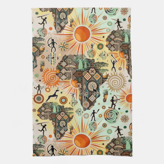 Afrika Kaart Decorative Stam Elementen Patroon Theedoek (Verticaal)