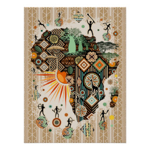 Afrika Kaart Decorative Stammelementen Patroon Perfect Poster