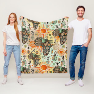 Afrika Kaart Decorative Stammen Elementen Patroon Fleece Deken