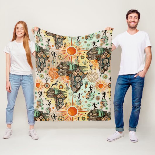 Afrika Kaart Decorative Stammen Elementen Patroon Fleece Deken (In situ)