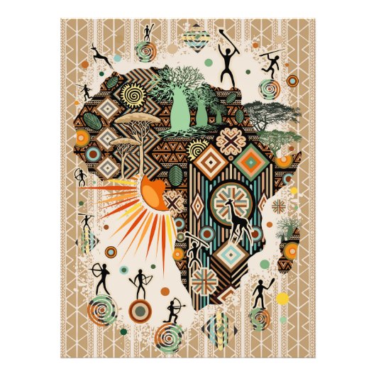 Afrika Kaart Decorative Stammen Elementen Patroon Foto Afdruk (Voorkant)