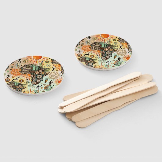 Afrika Kaart Decorative Stammen Elementen Patroon Handwaaier (Niet-gemonteerd)