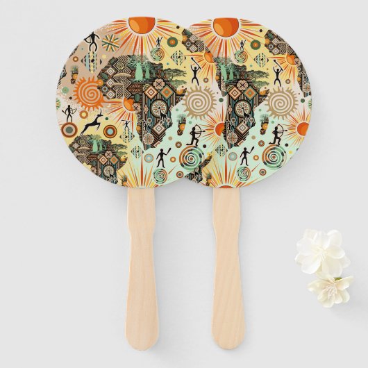 Afrika Kaart Decorative Stammen Elementen Patroon Handwaaier (Voorkant en achterkant)
