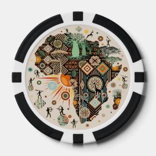 Afrika Kaart Decorative Stammen Elementen Patroon Poker Chips