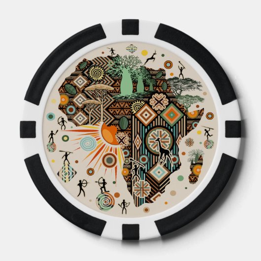 Afrika Kaart Decorative Stammen Elementen Patroon Poker Chips (Voorkant)