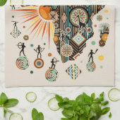 Afrika Kaart Decorative Stammen Elementen Patroon Theedoek (Gevouwen)