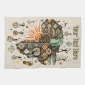 Afrika Kaart Decorative Stammen Elementen Patroon Theedoek (Horizontaal)