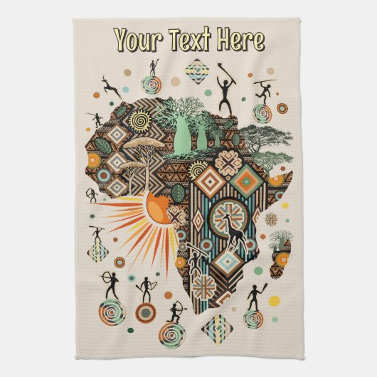 Afrika Kaart Decorative Stammen Elementen Patroon Theedoek (Verticaal)