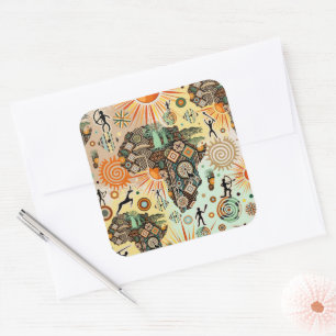 Afrika Kaart Decorative Stammen Elementen Patroon Vierkante Sticker