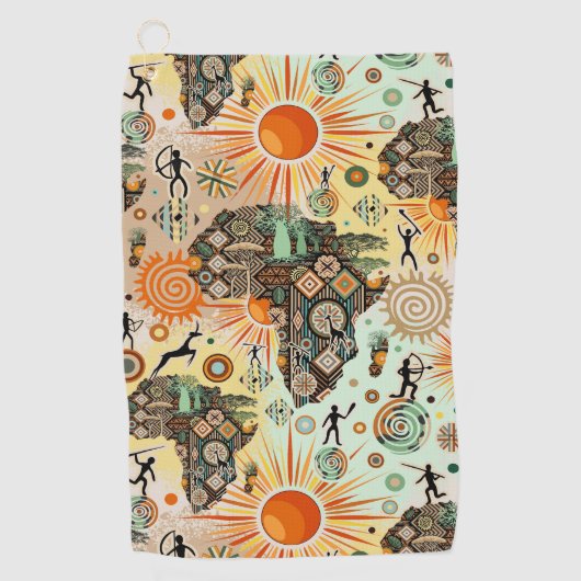 Afrika Kaart Decorative Tribale Elementen Patroon Golfhanddoek (Voorkant)