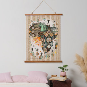 Afrika Kaart Decorative Tribale Elementen Patroon Hangend Wandkleed