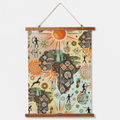 Afrika Kaart Decorative Tribale Elementen Patroon Hangend Wandkleed (Voorkant)