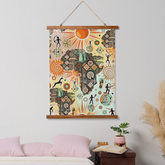 Afrika Kaart Decorative Tribale Elementen Patroon Hangend Wandkleed (Slaapkamer)